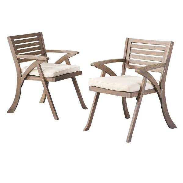 Set of 2 Gray and White Contemporary Outdoor Patio Dining Chairs 27.5